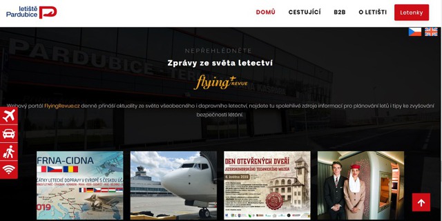 Sekce Zprávy ze světa letectví na webu Letiště Pardubice. Screen: FR