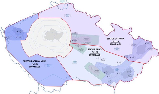 Brno, Ostrava - mimo TMA/MTMA civilních a vojenských letišť, Karlovy Vary - mimo TMA civilních letišť