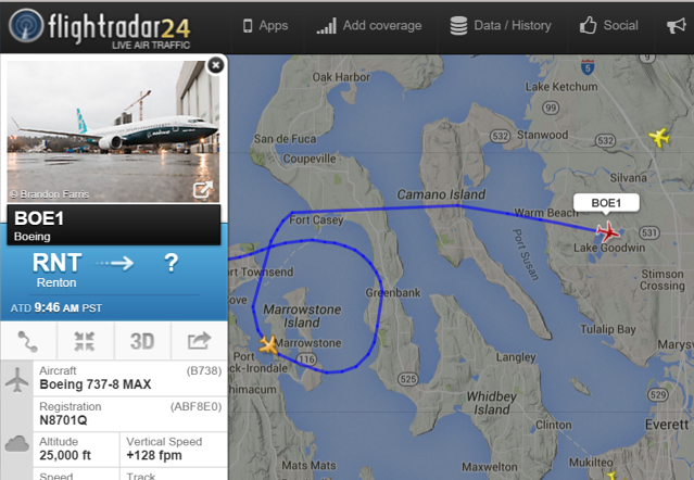 Trasa B737 MAX na FlightRadar24.com