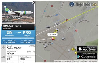 Záznam z FlightRadar24 těsně po přistání v Praze.