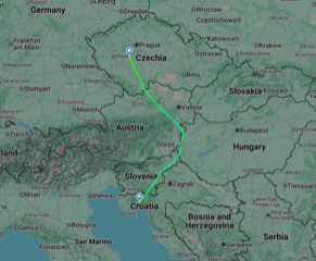 Trasa letu dle Flightradar24