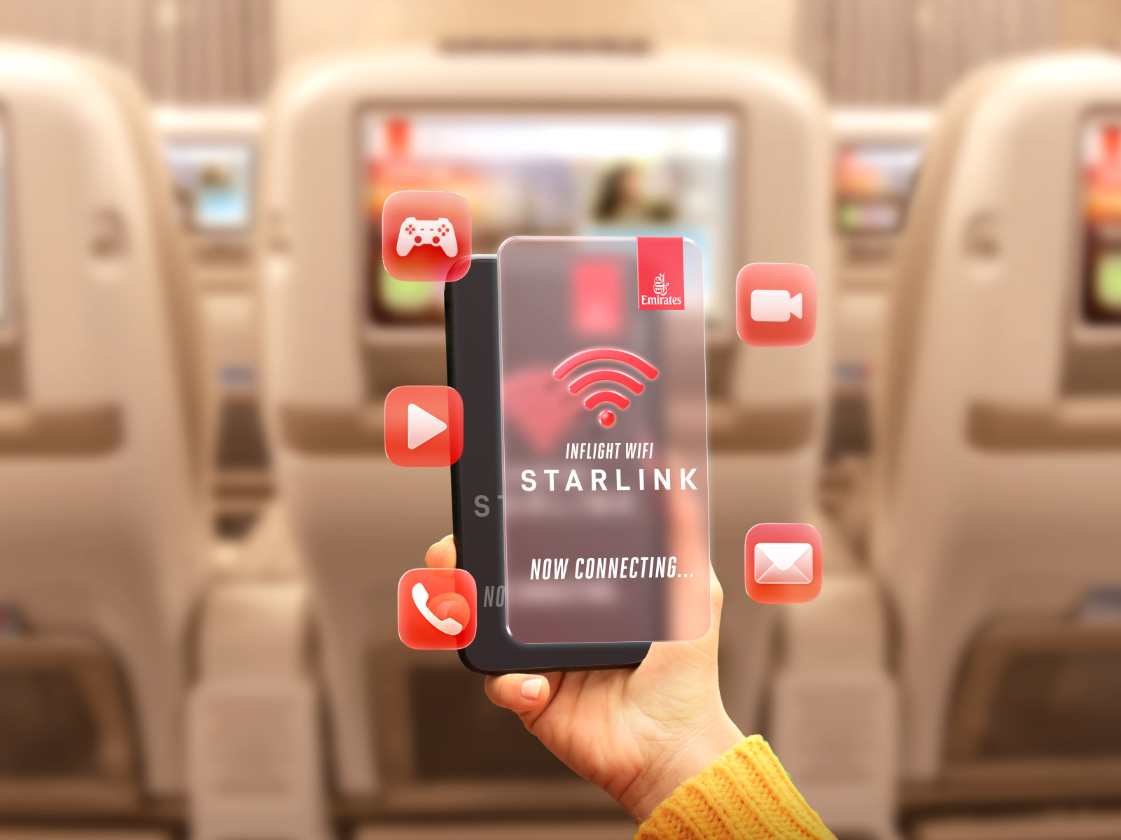 A380 společnosti Emirates se vrací do Dubaje s historicky prvním palubním Wi-Fi Starlink