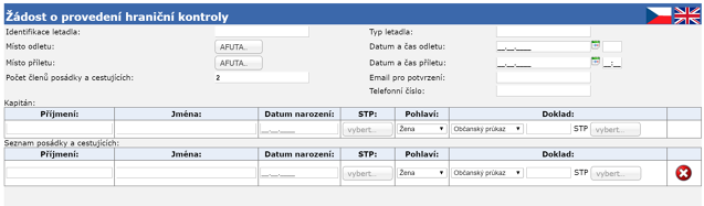 Formulář Žádost o provedení hraniční kontroly na webu Ředitelství služby cizinecké policie.