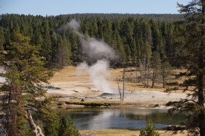 V Yellowstone parku je spousta míst, kde uniká ze země pára a je cítit sirovodík.