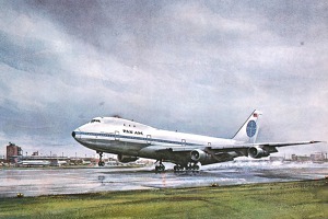 Takto přistání v Londýně při inauguračním letu B747-121 N736PA ztvárnil John T. McCoy. 