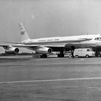 Convair CV-990 Coronado společnosti SAS na LKPR-stará Ruzyně. Foto: Archiv Lubora Obendraufa 