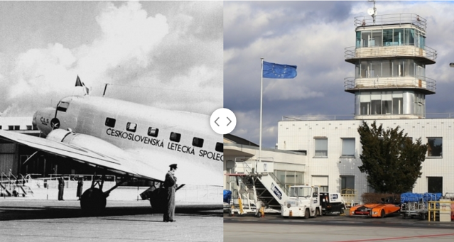 Letiště Praha Ruzyně - v roce 1930 se na místě tehdy zvaném Dlouhá míle začalo s terénními úpravami a v červenci 1932 začala samotná výstavba. Výstavba byla ukončena 1. března 1937, o měsíc později tu přistálo první letadlo. Zdroj: Letiště Praha