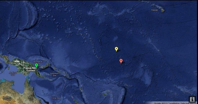Mapa Tichomoří, kde v roce 1937 zmizelo letadlo Amelie Earhartové. Zdroj: Tighar