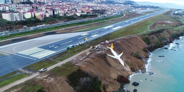 B737-800 Pegasus Airlines po incidentu při přistání na letištěi Trabzon v Turecku. Zdroj: Safety-Airlines.net, Yeni Şafak