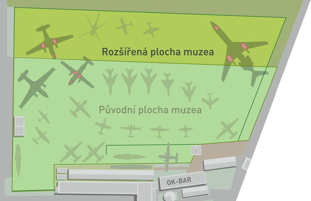 Rozšíření plochy pro venkovní expozice Leteckého muzea v Kunovicích. Tu-154M bude umístěno právě v nové části. Zdroj: LMvK