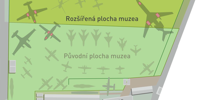 Rozšíření plochy pro venkovní expozice Leteckého muzea v Kunovicích. Tu-154M bude umístěno právě v nové části. Zdroj: LMvK