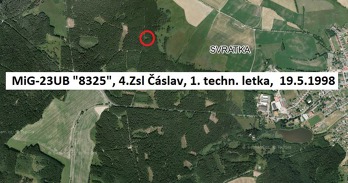 K nehodě došlo v katastru obce Svratka nedaleko Žďáru nad Sázavou. Zdroj: Letecká badatelna