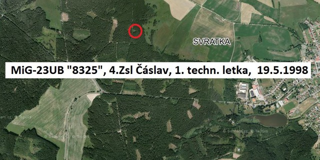 K nehodě došlo v katastru obce Svratka nedaleko Žďáru nad Sázavou. Zdroj: Letecká badatelna