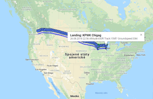 Trasa Seattle - Chicago, kde Roman Kramařík přistál v pondělí 26. srpna 2018. Zdroj: Google maps