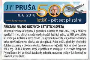 Výstřižek z České knihy rekordů vztahující se k 500 letišť Jiřího Pruši.