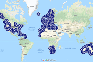 Mapa 500 dosažených letišť Jiřího Pruši. 