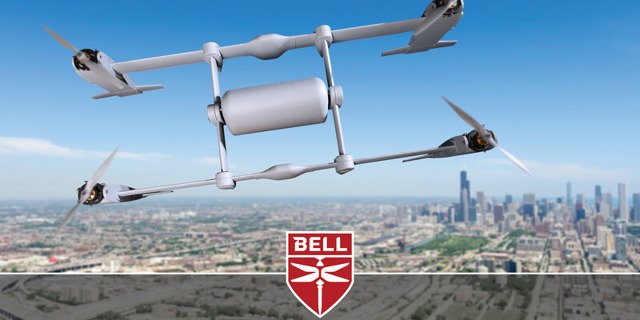 Nákladní dron APT 70 společnosti Bell v představě grafika. Testovaný prototyp má zatím poněkud spartánštější podobu. Zdroj: Bell