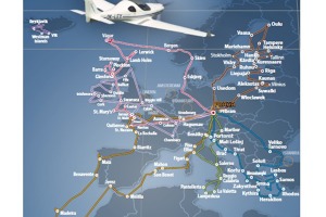Trasy jednotlivých etap expedice Evropské ostrovy z nebe Jiřího Pruši a Flying Revue.