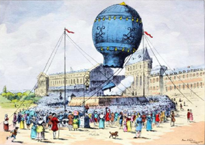 První let horkovzušného balónu s živou posádkou - beranem, kachnou a kohoutem se konal v září 1783 před zraky francouzského krále Ludvíka XVI. 