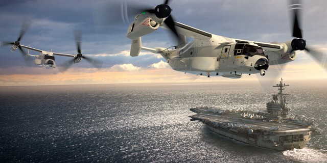 Konvertoplán Bell Boeing CMV-22B Osprey v představě grafika. Zdroj: Bell