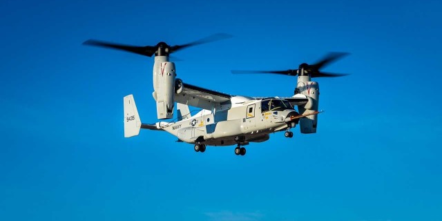 Konvertoplán Bell Boeing CMV-22B Osprey po prvním úspěšném vzletu v texaském Amarillu. Foto: Bell