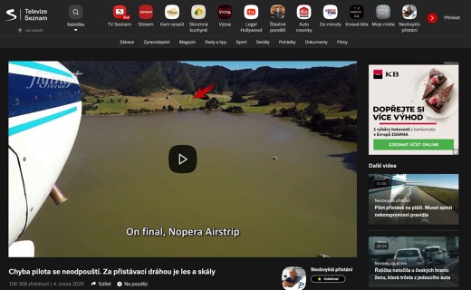 Přistání na dráze Nopera na Jižním ostrově Nového Zélandu na TV Seznam