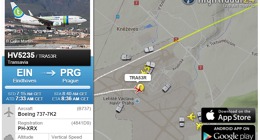 Záznam z FlightRadar24 těsně po přistání v Praze.