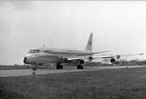 Convair CV-990 Coronado společnosti SAS na LKPR-stará Ruzyně. Foto: Archiv Lubora Obendraufa 